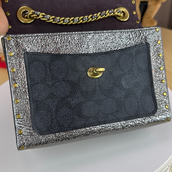 💥COACH - PARKER 18 IN SIGNATURE CANVAS WITH RIVETS AND SNAKESKIN DETAIL -45U583 - Picture 14 of 17